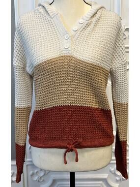 No Boundaries Color‑Block Waffle‑Knit Hooded Sweater – Juniors S (3–5)